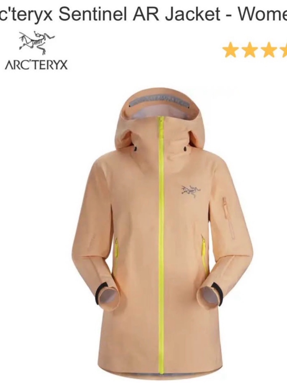 Arc'teryx Peach Shell Jacket with Yellow Zipper